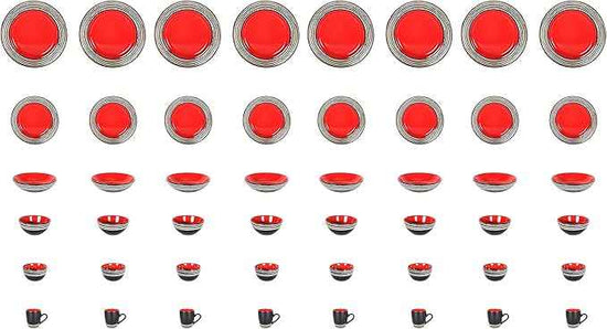 48 Piece Dinnerware Set, Ceramic Plates and Bowls Sets for 8, Microwave and Dishwasher Safe, Handcrafted Tree Bark Series Dish Set, Strawberry/Red
