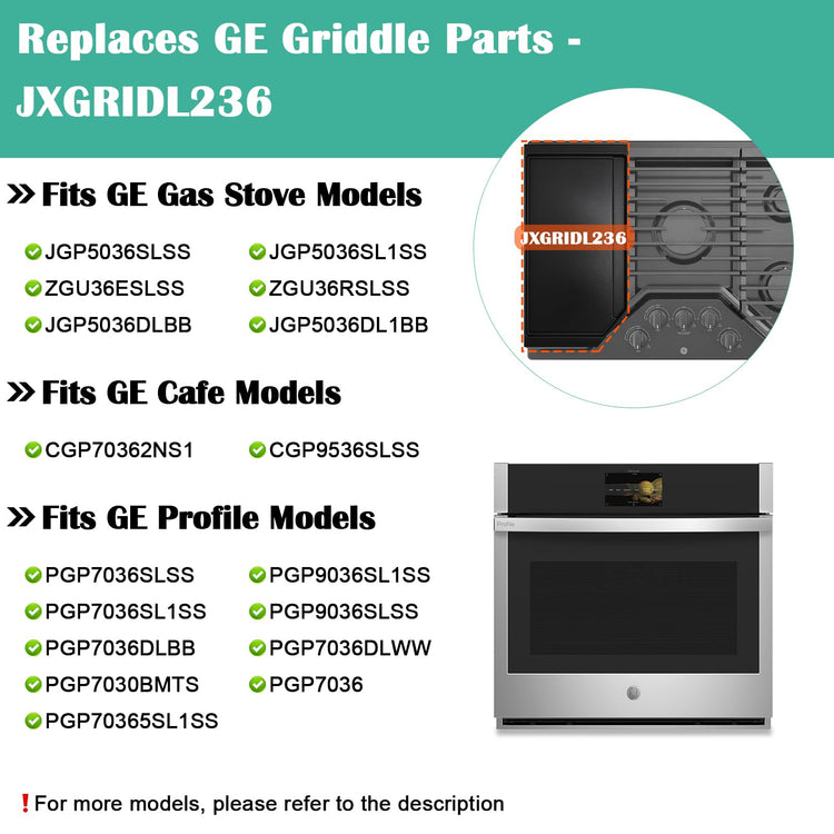 JXGRIDL236 Cast Iron Griddle Replacement for GE Gas Stove Top