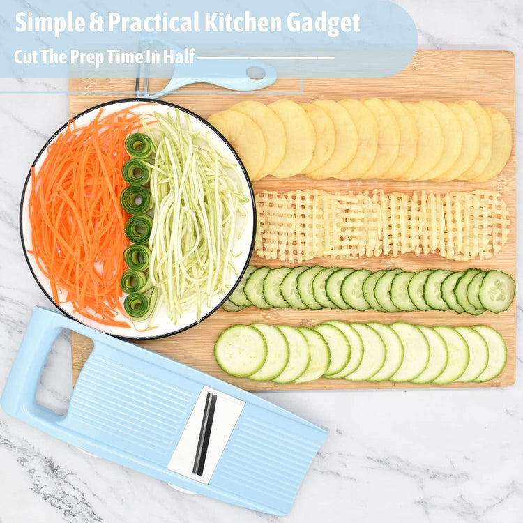 5 in 1 Mandoline Slicer for Kitchen, Vegetable Slicer Multi Blade Potato Chip, Veggie shredder, Vegetable Cutter, Julienne Shredder and peeler For Small Job In Kitchen Blue