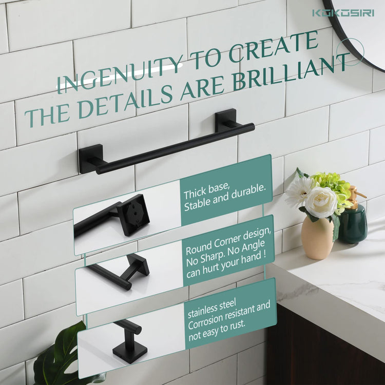 Bathroom Towel Bars 16 Inch Towel Rail Matte Black 40CM Hand Towel Holder for Bath Kitchen Wall Stainless Steel B4005BK