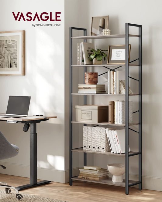 6 Tier Bookshelf with Steel Frame