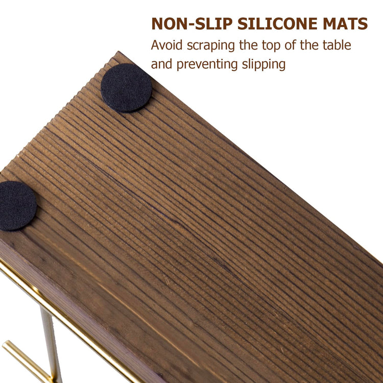 Brass Tone Wire Metal Napkin Holder With Wood Base