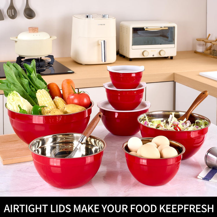 Red Mixing Bowls with Lids Set of 7