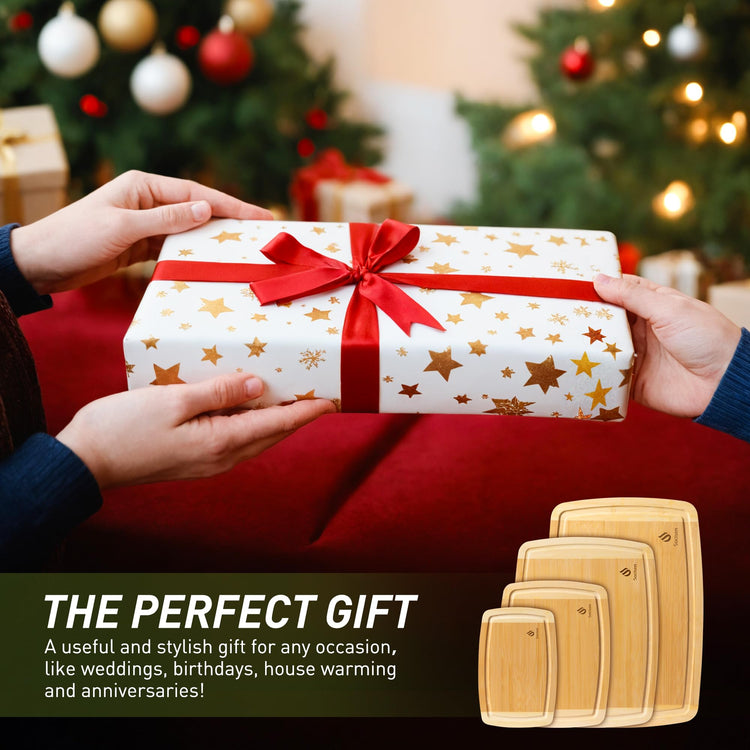 Bamboo Cutting Board Set Non Slip Feet Over Sink Men Husband Birthday Christmas Xmas Valentines Father Day Gifts Ideal from Wife Romantic Anniversary Best Cool Gadget Awesome Who Have Everything (4 Count)
