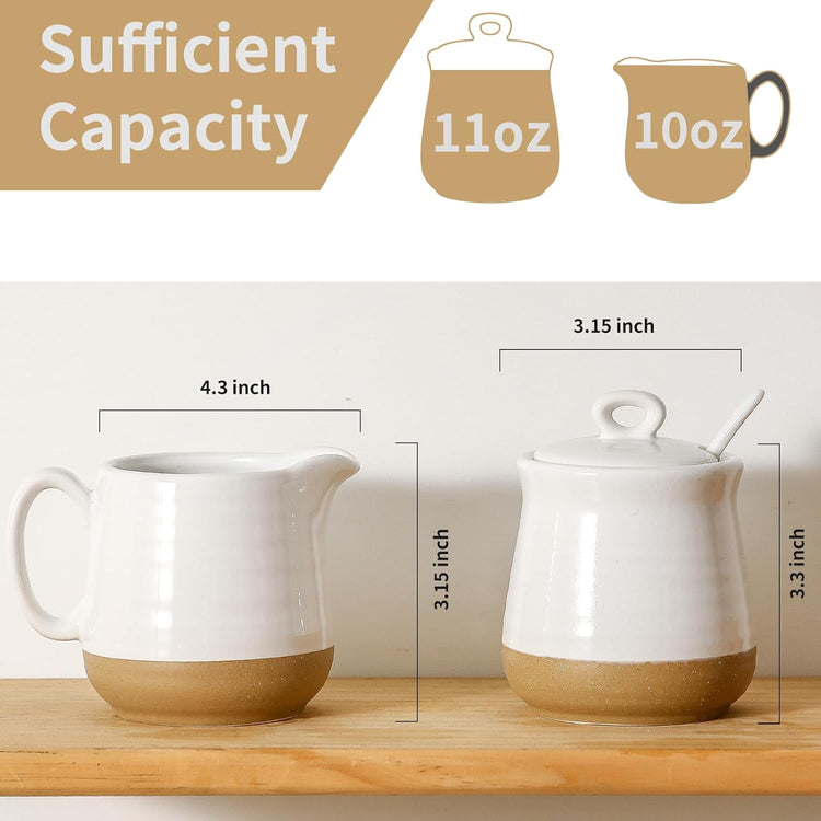 Hasense Ceramic Sugar and Creamer Set, Sugar Bowl with Lid and Spoon, Cream Pitcher, Cute Coffee Serving Set for Wedding Gift and Home Decor, Dishwasher Safe, White