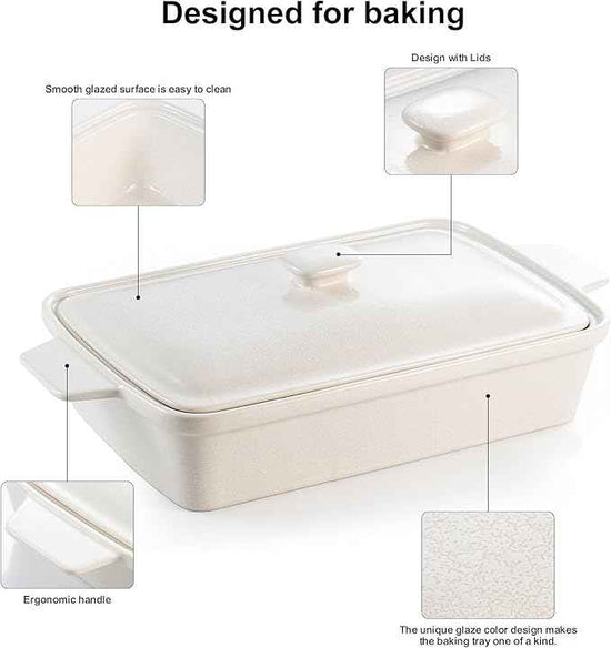 Casserole dish with Lid, 3.5 Quart Porcelain Baking Dish With Lid, Deep 13 x 9 Casserole Dishes for Oven with Lid, Rectangular Bakeware With Handle, Microwave, Oven Safe