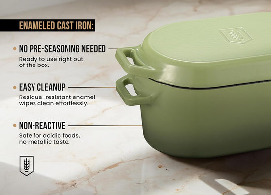 Kook Dutch Oven with Lid, Dual Handles, Enameled Cast Iron, Great for Baking Bread, Cooking and Roasting, Dishwasher Safe, 3.4 Qt, Sage Ombre - Nestoria