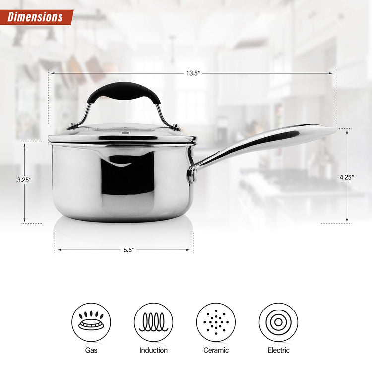 Tri Ply Stainless Steel Saucepan with Glass Strainer Lid