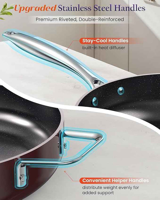 Nuwave Essential Series 5PC Ceramic Cookware Set PFAS-Free, G11 Duralon Blue Coating, Pots and Pans Set Non Stick, Diamond Scratch-Resistant,Stay-Cool Handle, Metal Lid,Induction Ready,Dishwasher Safe