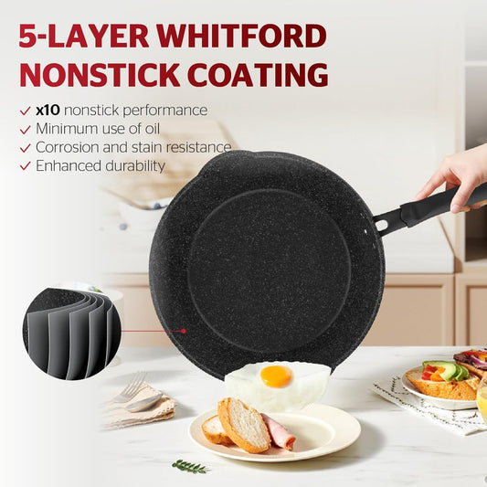 12 Inch Non Stick Deep Frying Pan with Double Pour Spouts