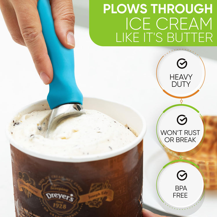 Heavy Duty Metal Ice Cream Scoop with Soft Grip Handle