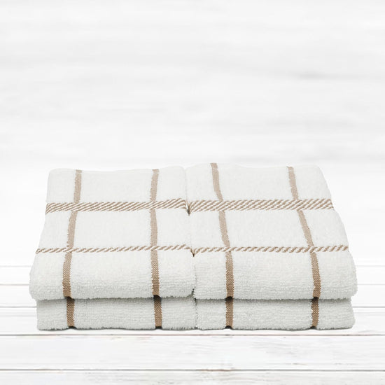 100% Cotton Terry Dish Towels, 4 Pack Checks, 16 x26 Inches, Super Soft and Absorbent Kitchen Towels, Perfect for Kitchen Cleaning and Dish Washing | Tan - Nestoria