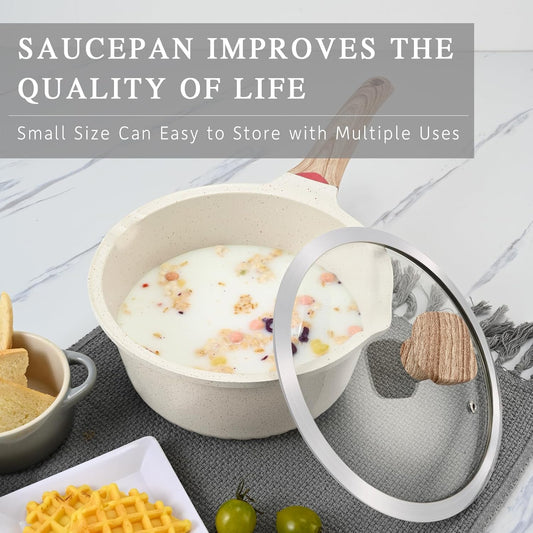 VINCHEF Nonstick Saucepan with Lid, 3QT Sauce Pan with Stay Cool Handle, Non Stick Small Cooking Pots Induction pot, Dishwasher Safe, Compatible for All Stove Top, PFAS and PFOA Free White - Nestoria