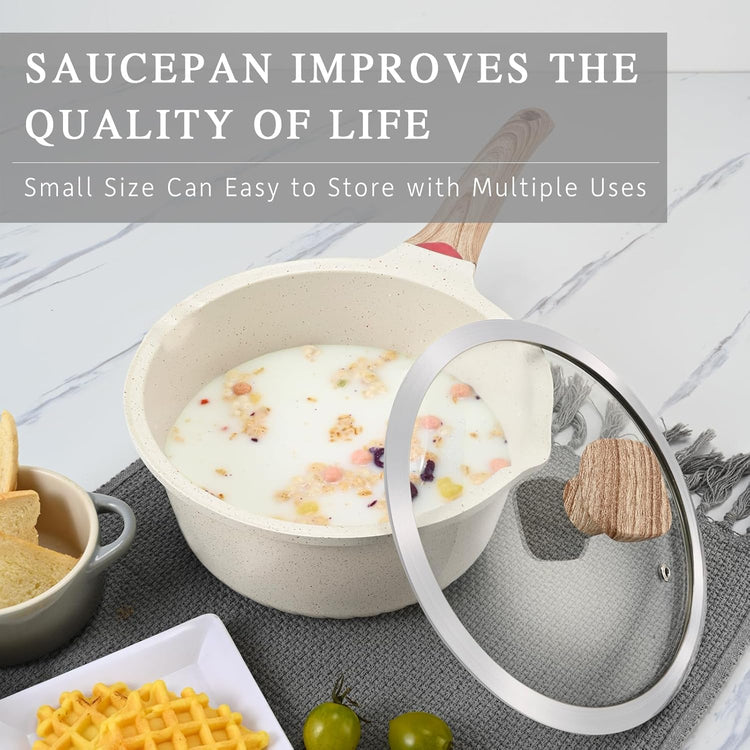 VINCHEF Nonstick Saucepan with Lid, 3QT Sauce Pan with Stay Cool Handle, Non Stick Small Cooking Pots Induction pot, Dishwasher Safe, Compatible for All Stove Top, PFAS and PFOA Free White - Nestoria