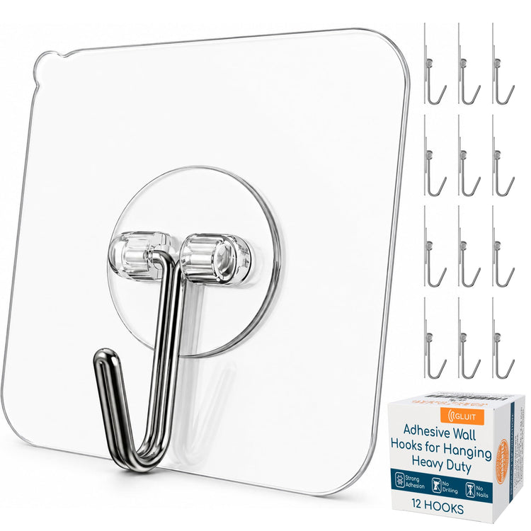 Adhesive Wall Hooks for Hanging (12 Count)
