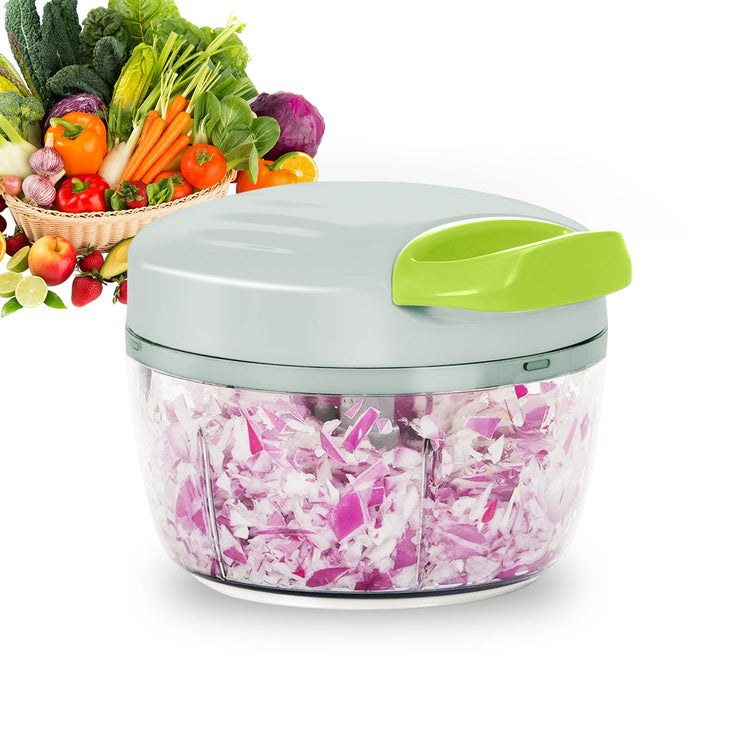Manual Food Processor Vegetable Chopper 2.3 Cup Small Mini Hand Pull String Onion Chopper Garlic Mincer Cutter with 3 Stainless Steel Blades