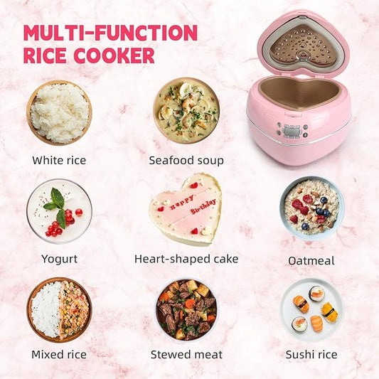Peach Heart Shape Rice Cooker + Electric Spice and Nut Grinders Set for Kitchen