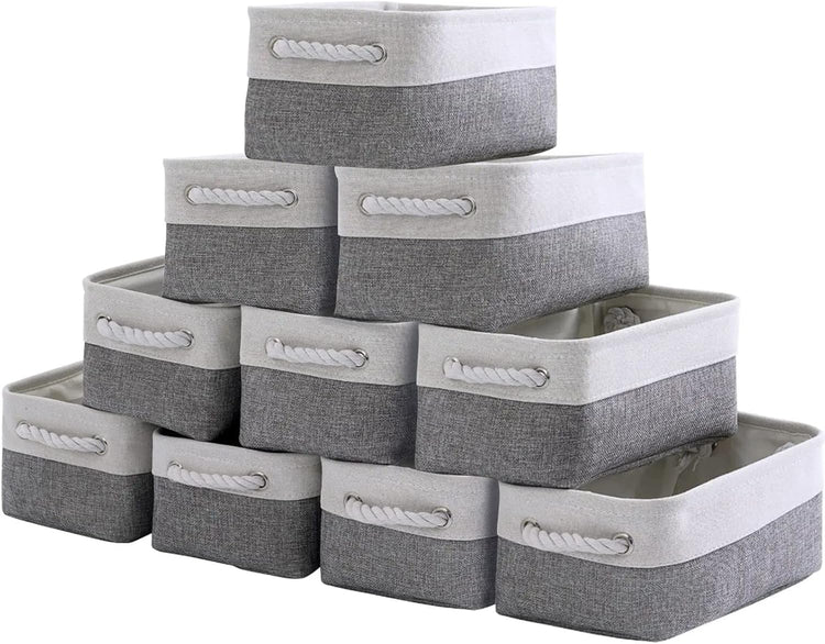 Storage Baskets 12x8x5 inch 10 Pack Fabric Baskets Foldable Storage Bins Decorative Baskets cloth storage baskets Storage Foldable Storage Bin with Rope