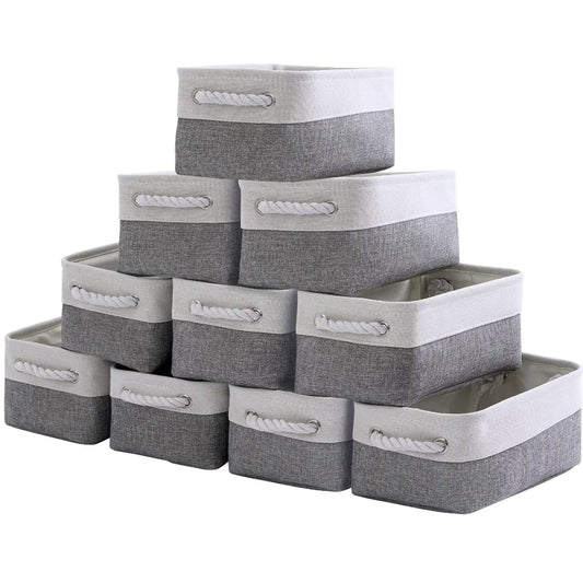 Storage Baskets 12x8x5 inch 10 Pack Fabric Baskets Foldable Storage Bins Decorative Baskets cloth storage baskets Storage Foldable Storage Bin with Rope (10 Count)