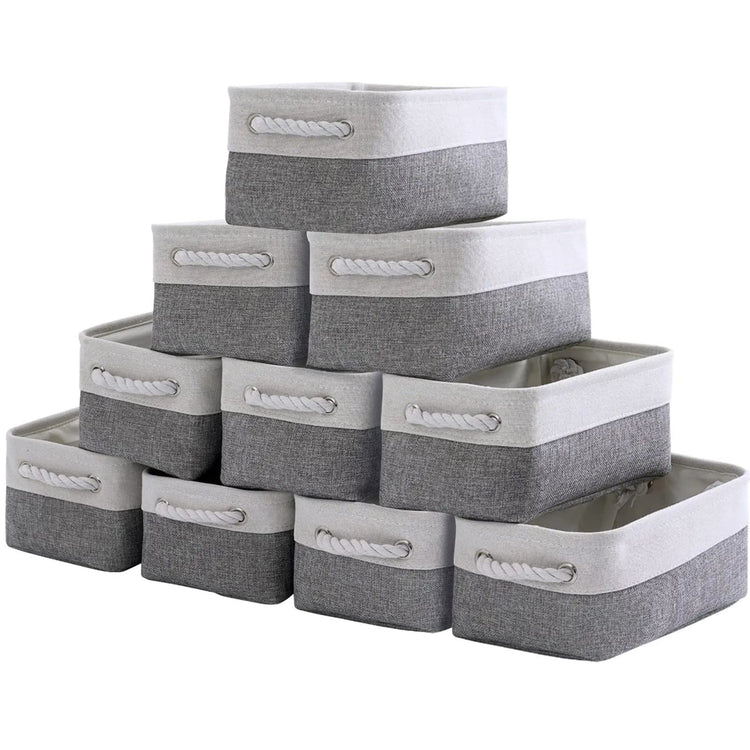 Storage Baskets 12x8x5 inch 10 Pack Fabric Baskets Foldable Storage Bins Decorative Baskets cloth storage baskets Storage Foldable Storage Bin with Rope (10 Count)