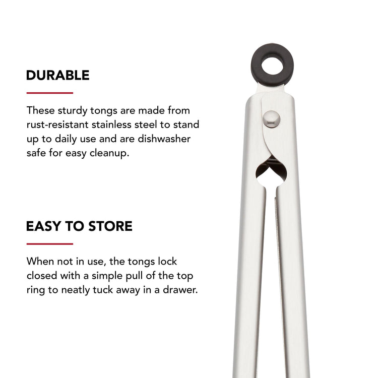 Set of 2 Stainless Steel Tongs with Scalloped Edges Easy Lock Dishwasher Safe Durable and Versatile 7 Inch and 9 Inch Silver