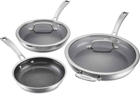 Cuisinart FusionPlus Hybrid Nonstick Stainless Steel Cookware Set, 5-Piece Skillet Cooking Set with PFAS-Free PURELYSEAR Ceramic Non Stick Technology, Scratch Proof, Cool Grip Handles, Dishwasher Safe