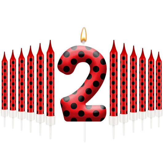 13PCS Ladybug Theme Birthday Candles Set (13 Count)