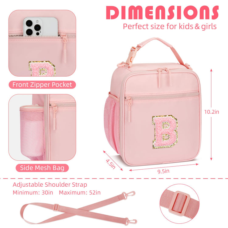 Lunch Box Kids Large Initial Insulated Lunch Bag for Girls