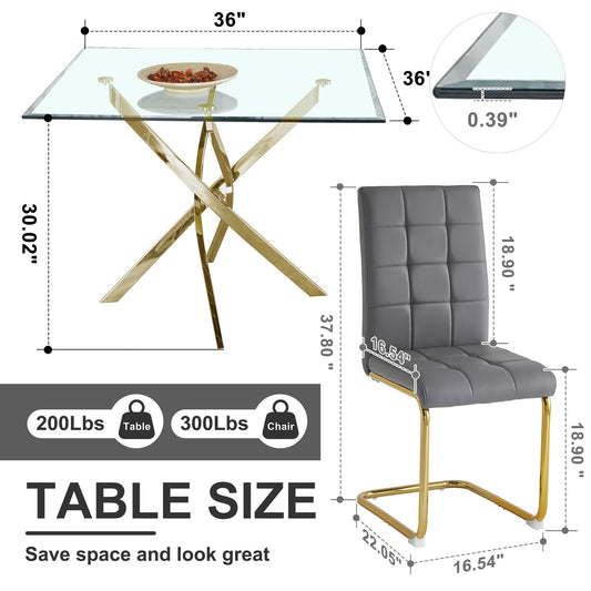 5 Piece Square Glass Dining Table Set (5 Count)