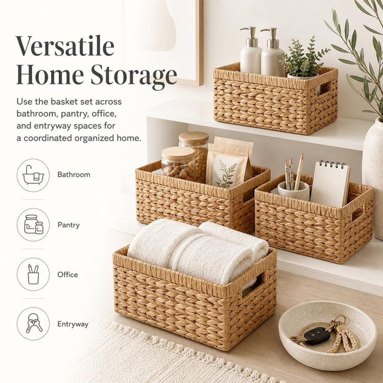 Water Hyacinth Wicker Storage Baskets for Shelves (4 Count)