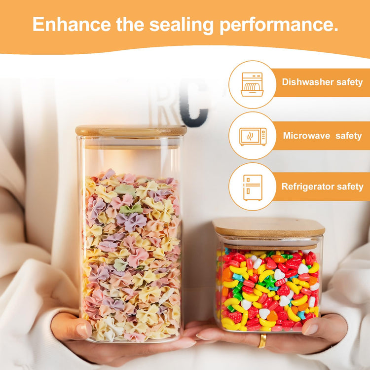 Glass Storage Jars 6 Pack 37oz Clear Glass Food Storage Containers with Airtight Bamboo Lid Stackable Kitchen Canisters for Candy (6 Ounce)