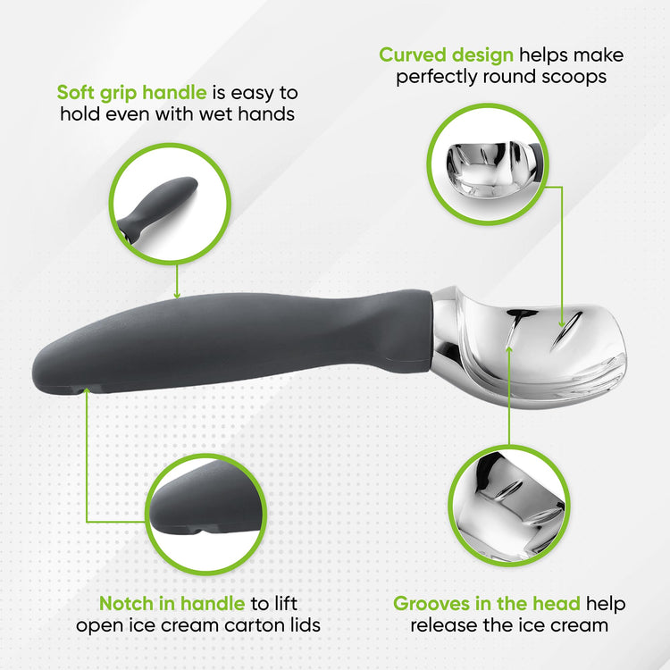 Heavy Duty Metal Ice Cream Scoop with Soft Grip Handle