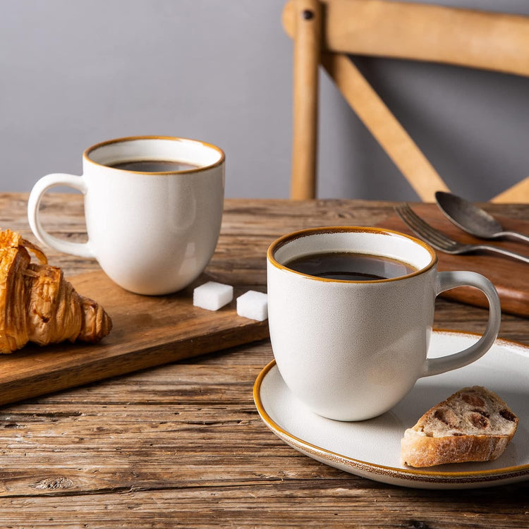 AmorArc 12oz Coffee Mugs, Ceramic Coffee Mugs set of 6 for Man, Woman, Dad, Mom, Modern Coffee Mugs with handle for Latte/Cappuccino/Milk/Cocoa. Dishwasher&Microwave Safe, White-Reactive Glaze