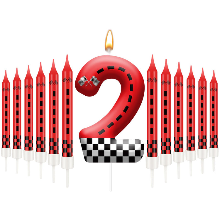 13PCS Racing Car Theme Birthday Candle Set with Checkered Flag Design (13 Count)