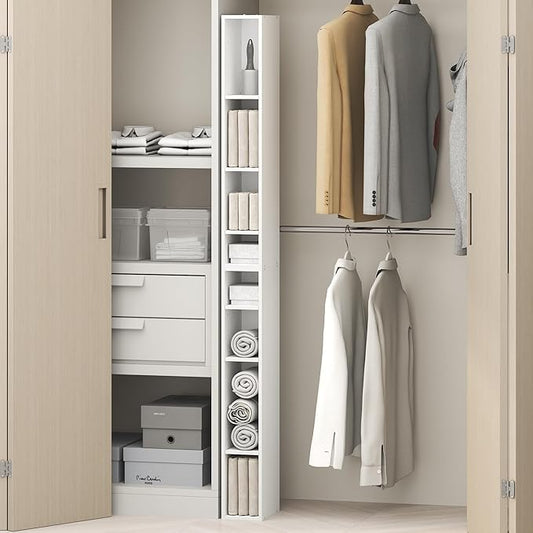 Furinno Fulda 8-Tier Closet Organizers and Storage, Open Shelf, Storage Organizer, 6-Inch Width, for Closet, Bedroom, White