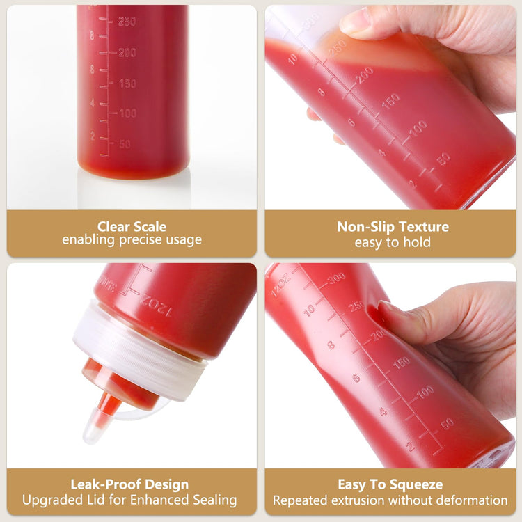 8 Pack 12 oz Plastic Squeeze Condiment Bottles with Cap Lids (8 Count)