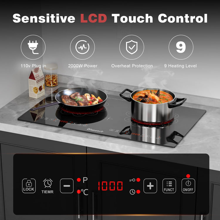 2 Burner Electric Cooktop 24 Inch 110V Plug in