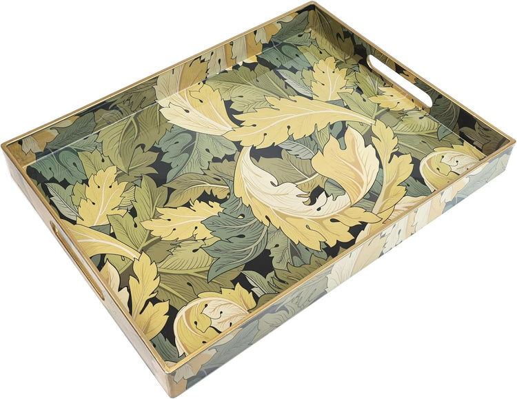 Spsyrine Serving Tray with Handles, Plastic Decorative Tray for Coffee Table, Living Room, Home Decor, Acanthus