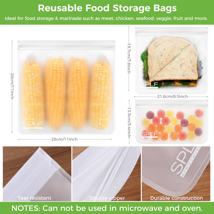 12 Pack Dishwasher Safe Reusable Food Storage Bags