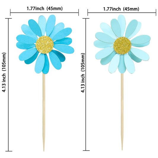 24Pcs Daisy Cupcake Toppers Flower Cake Topper Decorations Daisy Cake Decorations Chrysanthemum Cupcake Toppers Spring Daisy Flower Cake Picks for Birthday Wedding Supplies Blue (24 Count)