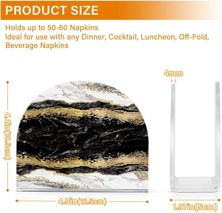 Black White Marble Gold Veins Napkin Holder for Table Paper Napkins Holder Acrylic Tissue Dispenser Kitchen Dining Room Bathroom Party Car Decor