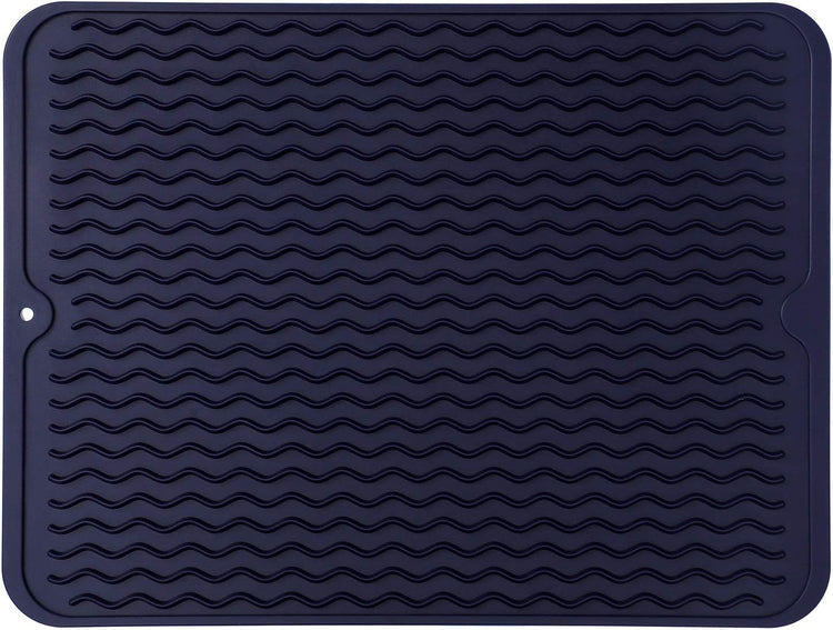 Silicone Dish Drying Mat for Multiple Usage,Easy clean,Eco-friendly,Heat-resistant Silicone Mat for Kitchen Counter or Sink,Refrigerator or drawer liner Navy Blue L 16 inches x 12 inches
