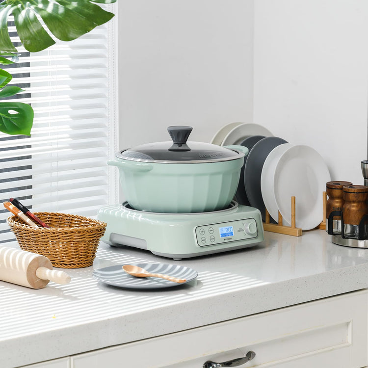 LP55 5-in-1 Slow Cooker, Compatible with Various Cookwares, Multi-Cooker with Two Temperature Settings, Auto Keep Warm for 2H, Cozy Greenish, Pot Not Included