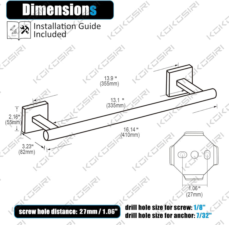 KOKOSIRI Towel Holder 16 Inch Bathroom Hand Towel Bar for Bath Kitchen Toilet Brushed Nickel Stainless Steel B4005BR-L16