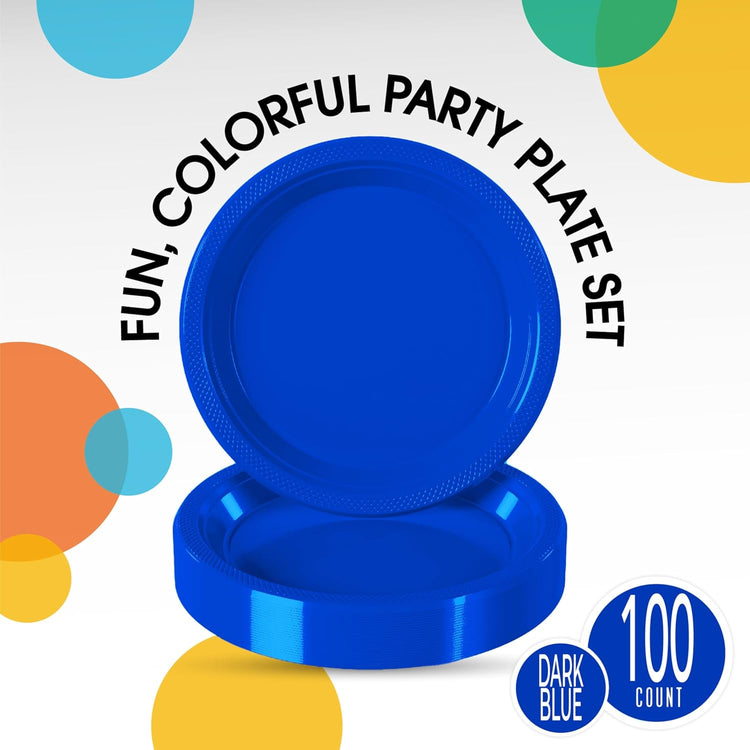 Exquisite Party Solids Dark Blue Plastic Plates For Party 7" Dark Blue Disposable Plates Heavy Duty Supplies 100 Pcs Plastic Dinnerware Sets Heavy Duty 350 GSM Disposable Dinnerware Set