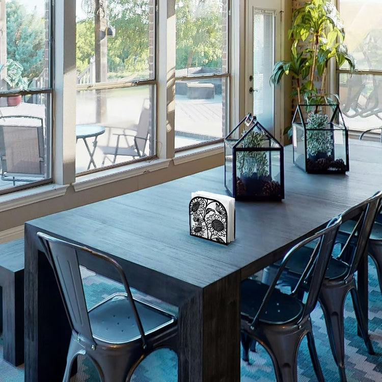 Sunflower Decorative Black Metal Napkin Holder for Table