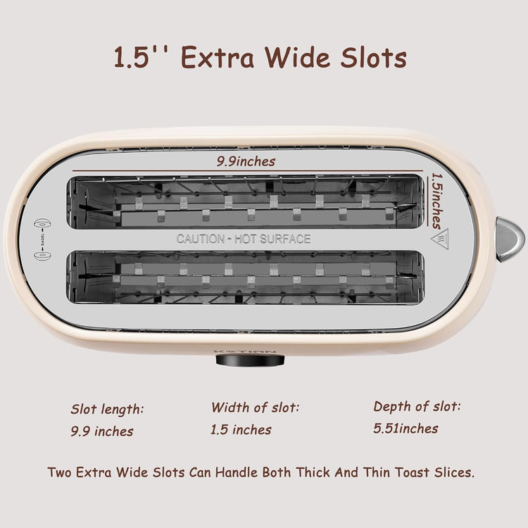 Toaster 4 Slice, KOTlAN Retro Long Slot Toasters with CountdownTimer,Stainless Steel Toaster,Bagel,Defrost,Reheat,Cancel Functions,Extra Wide Slots,6 Toast Settings,Removable Crumbs Tray,White
