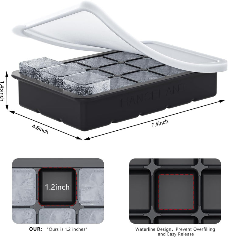 Silicone Ice Cube Tray 2 Pack, HANCELANT Ice Cube Mold, Ice Trays for Freezer with Lid for Whiskey, Baby Food, BPA Free, Easy Release