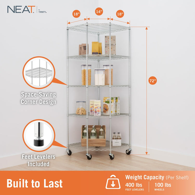 5 Tier Adjustable Wire Shelving with Wheels