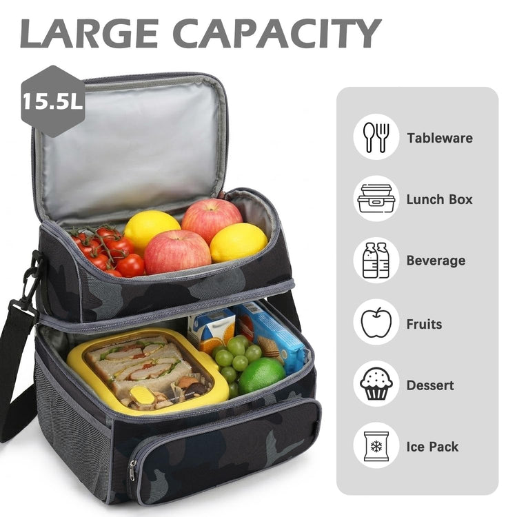 Double Layer Cooler Insulated Lunch Bag Adult Lunch Box Large Tote Bag for Men (2 Count)
